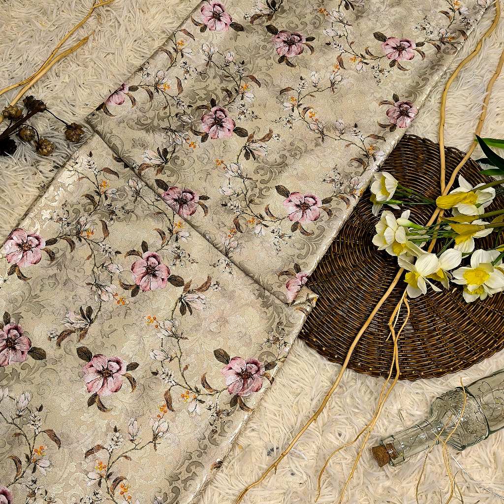 KAMDAR – Ivory Satin Digital Prints | Bunga Magnolia | Corak Digital Moden