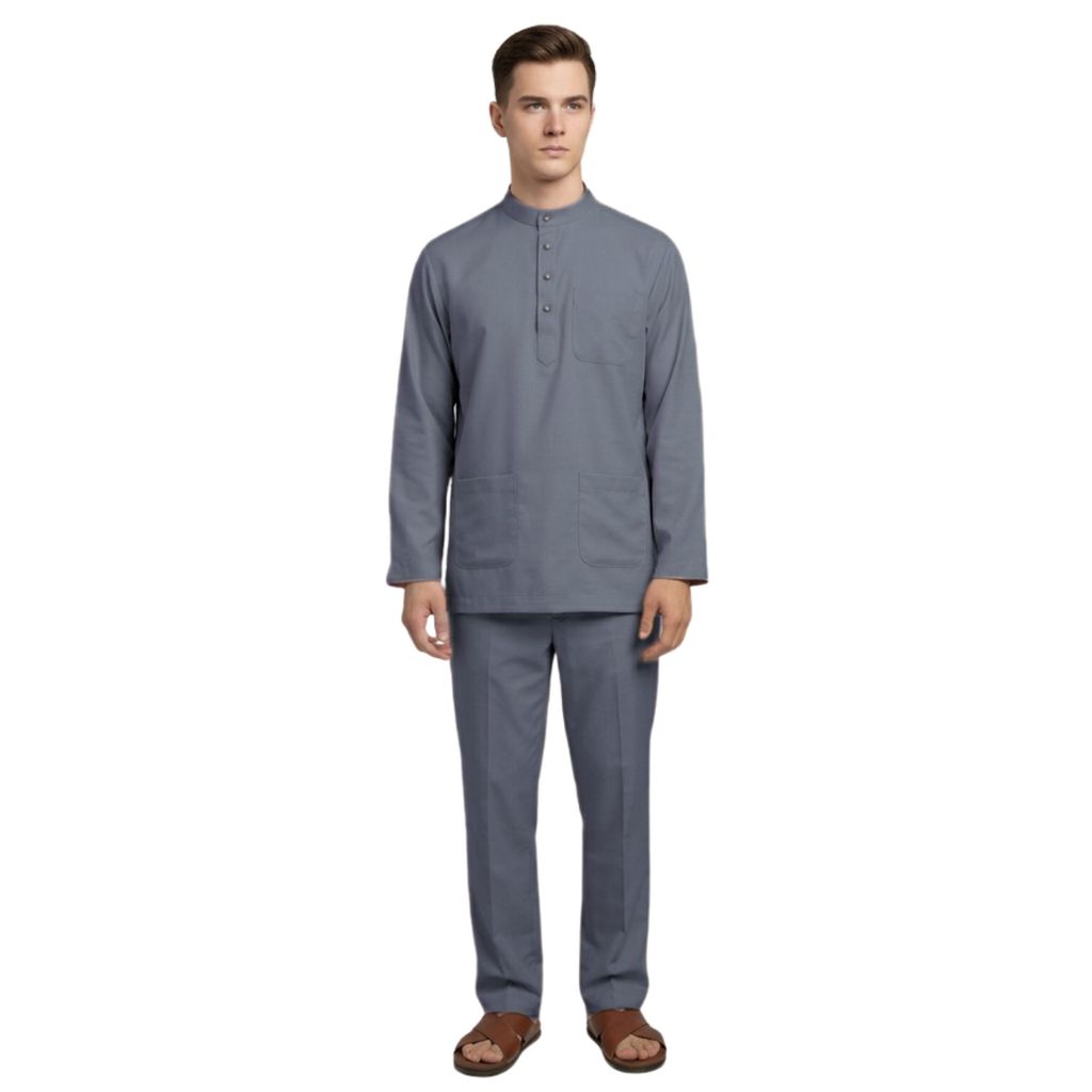 KAMDAR Khalish Modern Cekak Musang Baju Melayu Dewasa Kain Cotton Free Butang