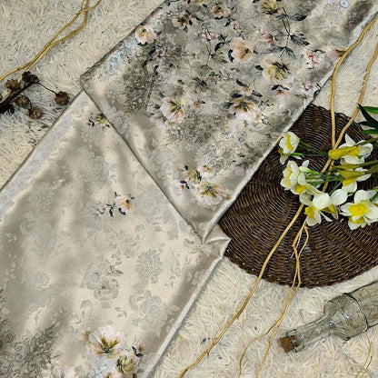 KAMDAR – Ivory Satin Digital Prints | Bunga Magnolia | Corak Digital Moden