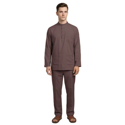 KAMDAR Khalish Modern Cekak Musang Baju Melayu Dewasa Kain Cotton Free Butang