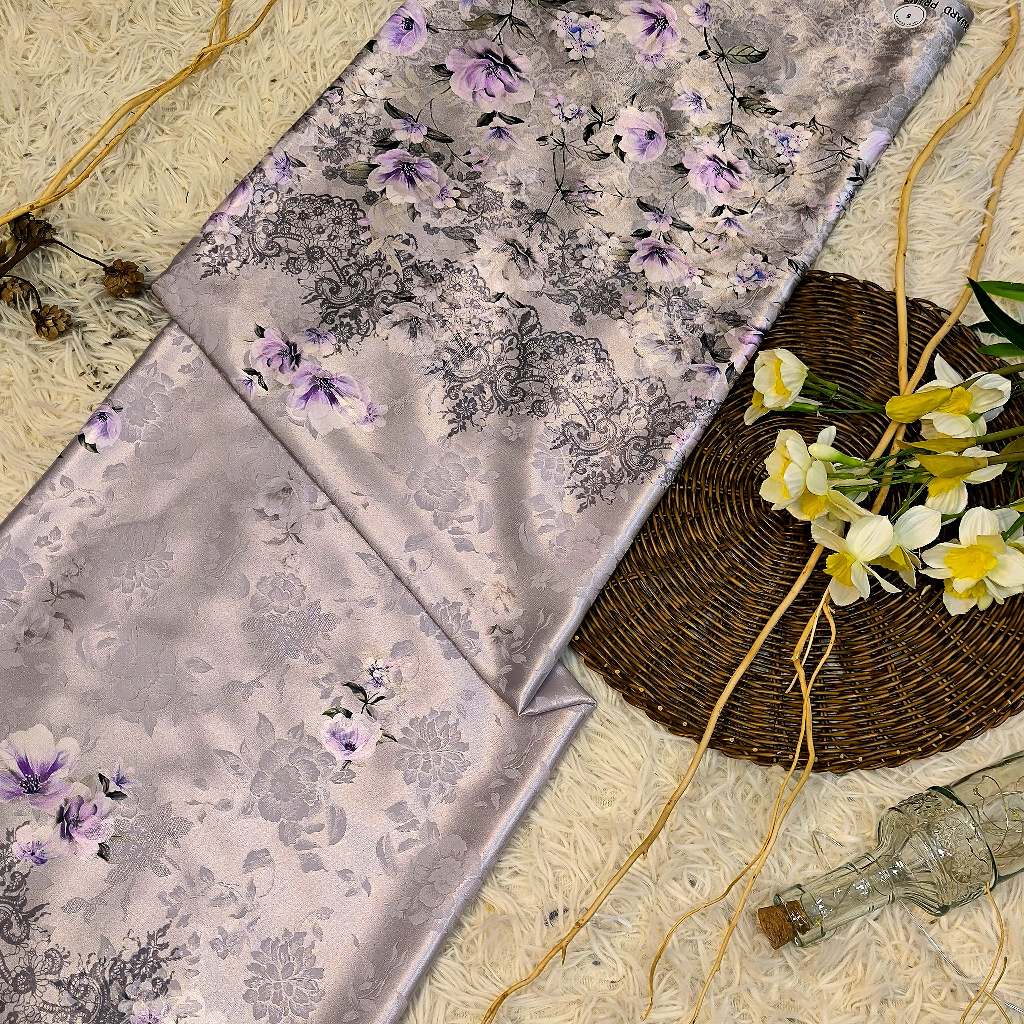 KAMDAR – Ivory Satin Digital Prints | Bunga Magnolia | Corak Digital Moden