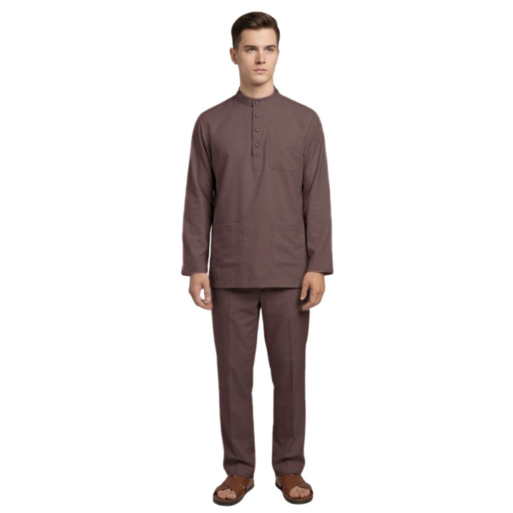 KAMDAR Khalish Modern Cekak Musang Baju Melayu Dewasa Kain Cotton Free Butang