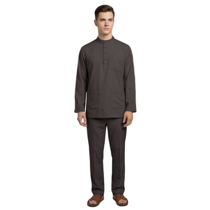 KAMDAR Khalish Modern Cekak Musang Baju Melayu Dewasa Kain Cotton Free Butang