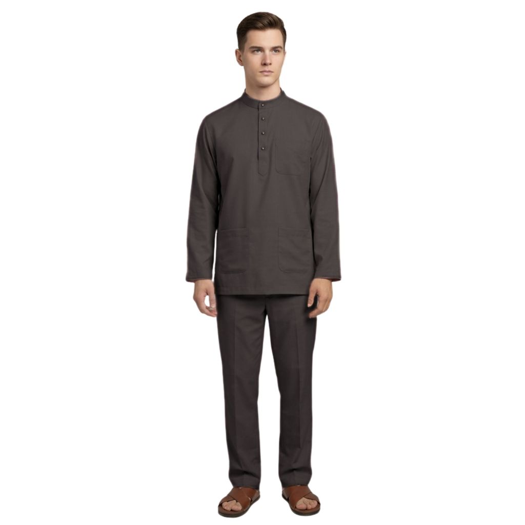 KAMDAR Khalish Modern Cekak Musang Baju Melayu Dewasa Kain Cotton Free Butang