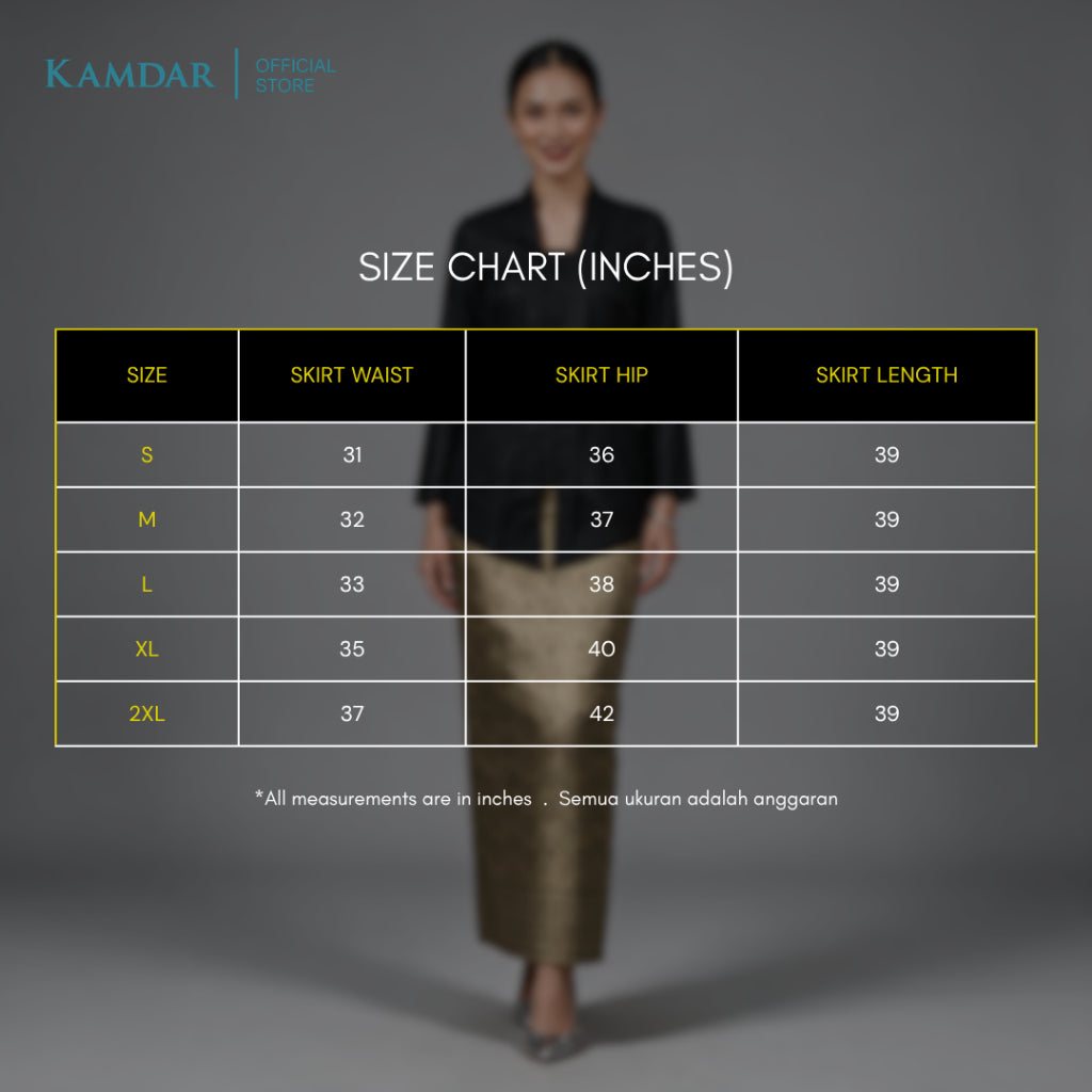 KAMDAR – Beatrice Songket Skirt Wanita | Corak Petak Berlian Benang Emas | Premium | Raya | S-2XL