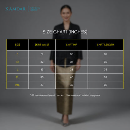 KAMDAR – Beatrice Songket Skirt Wanita | Corak Petak Berlian Benang Emas | Premium | Raya | S-2XL