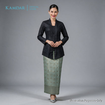 KAMDAR – Beatrice Songket Skirt Wanita | Corak Petak Berlian Benang Emas | Premium | Raya | S-2XL