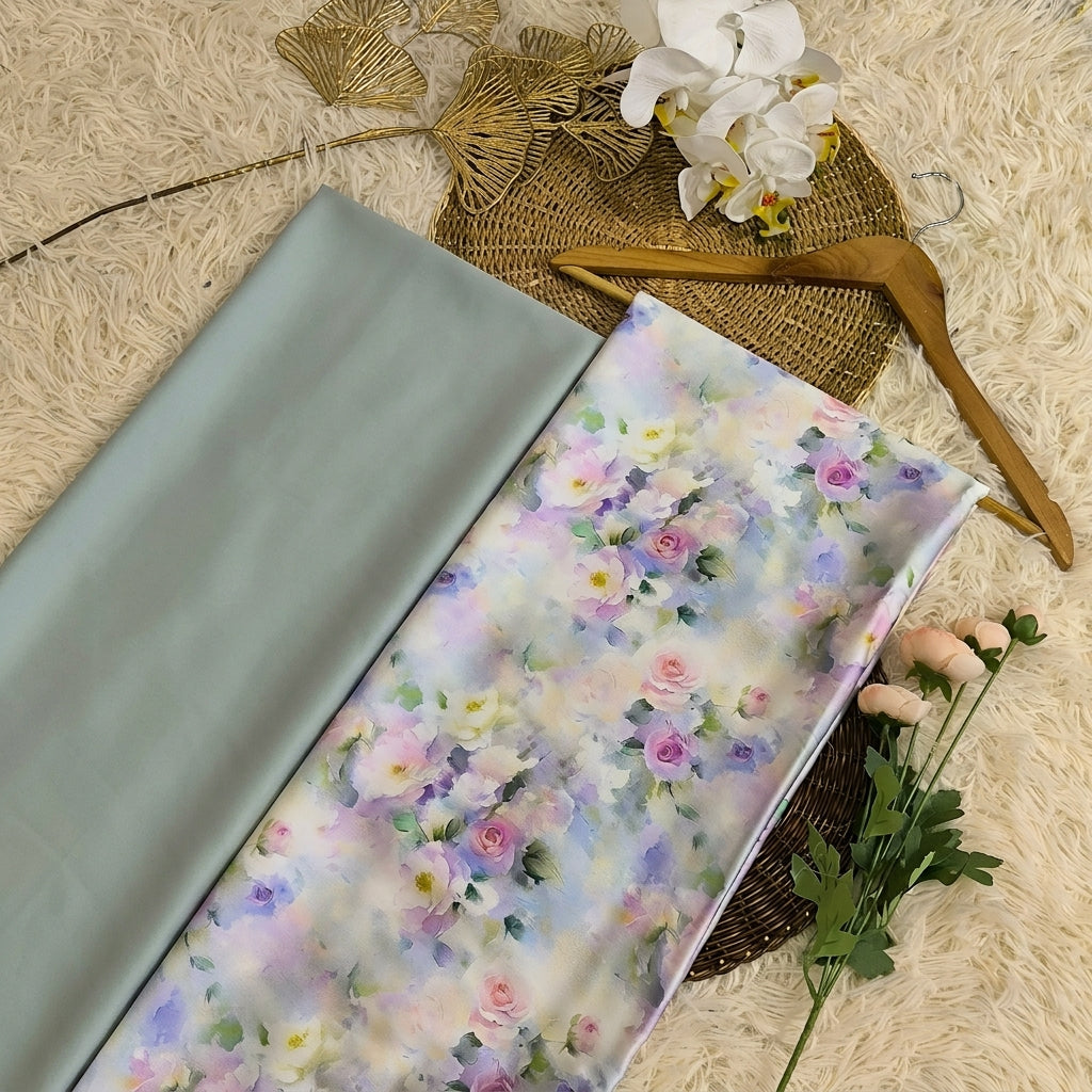KAMDAR – Matelda & Zander Acetate Kain Pasang Mix & Match 2M+2M | Sulaman Pastel Elegan