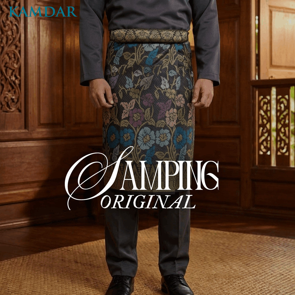 KAMDAR Riaz Sampin Original Lelaki 36” x 2.25m – 100% Tenun Synthetic Silk | Corak Klasik Melayu