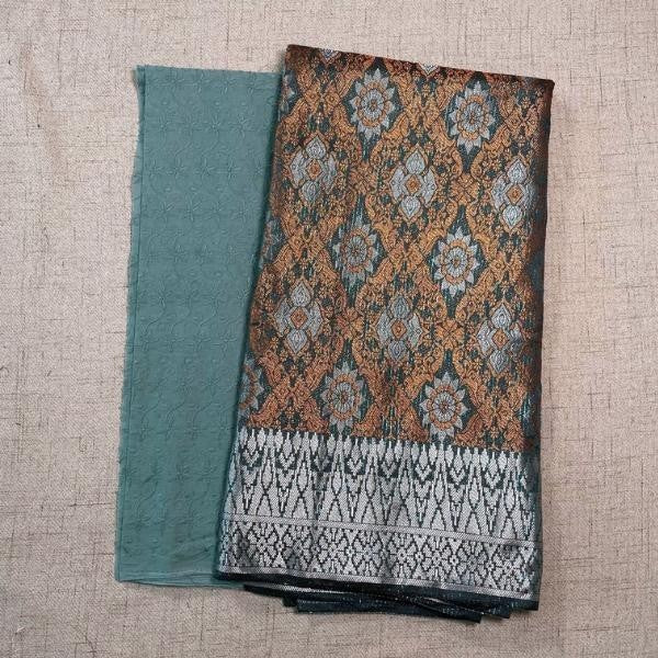 KAMDAR Combo Set Cotton Eyelet Pastel Cambric 44" Embroidery + Songket Metallic