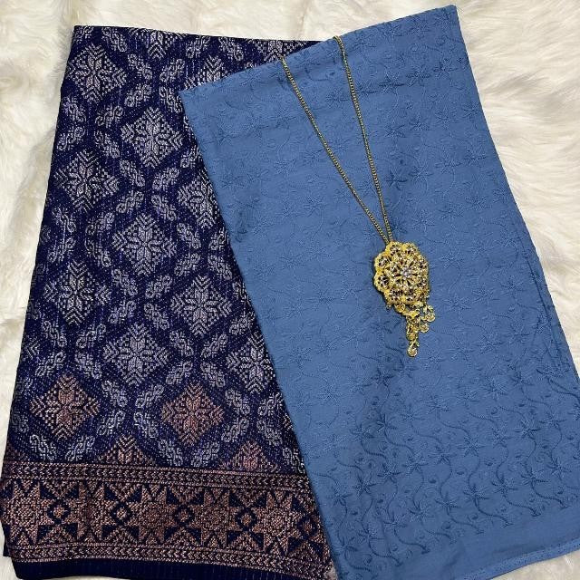 KAMDAR Combo Set Cotton Eyelet Pastel Cambric 44" Embroidery + Songket Metallic