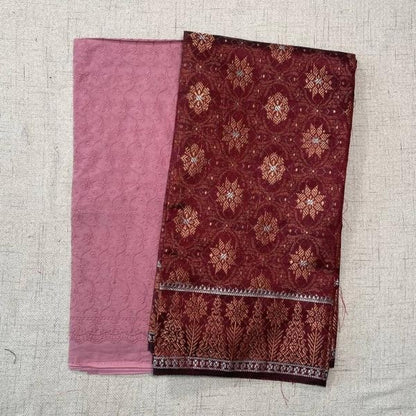 KAMDAR Combo Set Cotton Eyelet Pastel Cambric 44" Embroidery + Songket Metallic