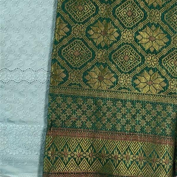 KAMDAR Combo Set Cotton Eyelet Pastel Cambric 44" Embroidery + Songket Metallic