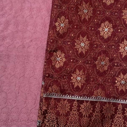 KAMDAR Combo Set Cotton Eyelet Pastel Cambric 44" Embroidery + Songket Metallic