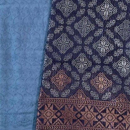 KAMDAR Combo Set Cotton Eyelet Pastel Cambric 44" Embroidery + Songket Metallic