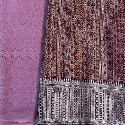 KAMDAR Combo Set Cotton Eyelet Pastel Cambric 44" Embroidery + Songket Metallic