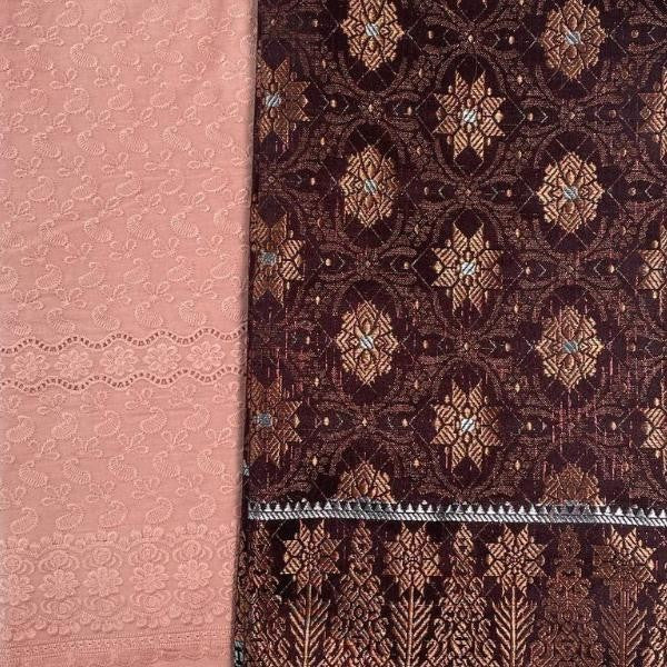 KAMDAR Combo Set Cotton Eyelet Pastel Cambric 44" Embroidery + Songket Metallic
