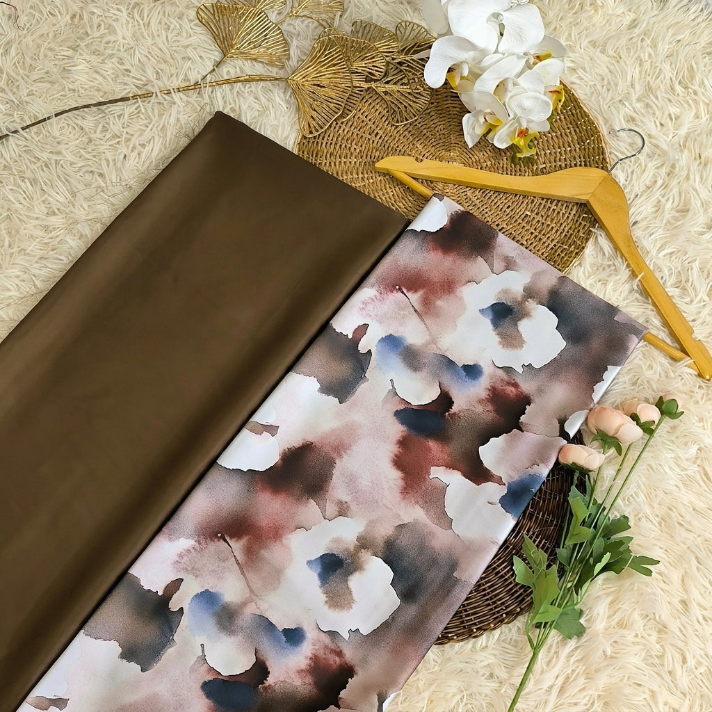 KAMDAR – Matelda & Zander Acetate Kain Pasang Mix & Match 2M+2M | Lukisan Bunga Tepi Kain