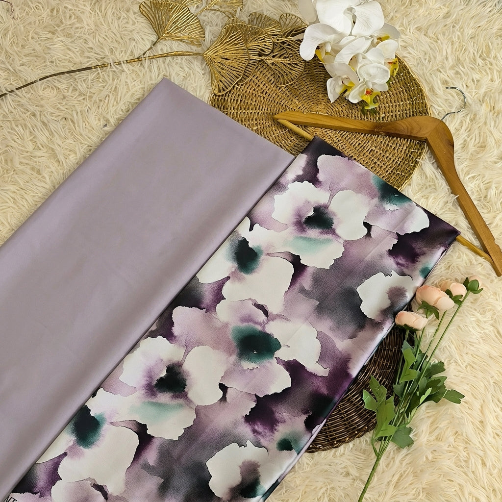 KAMDAR – Matelda & Zander Acetate Kain Pasang Mix & Match 2M+2M | Lukisan Bunga Tepi Kain