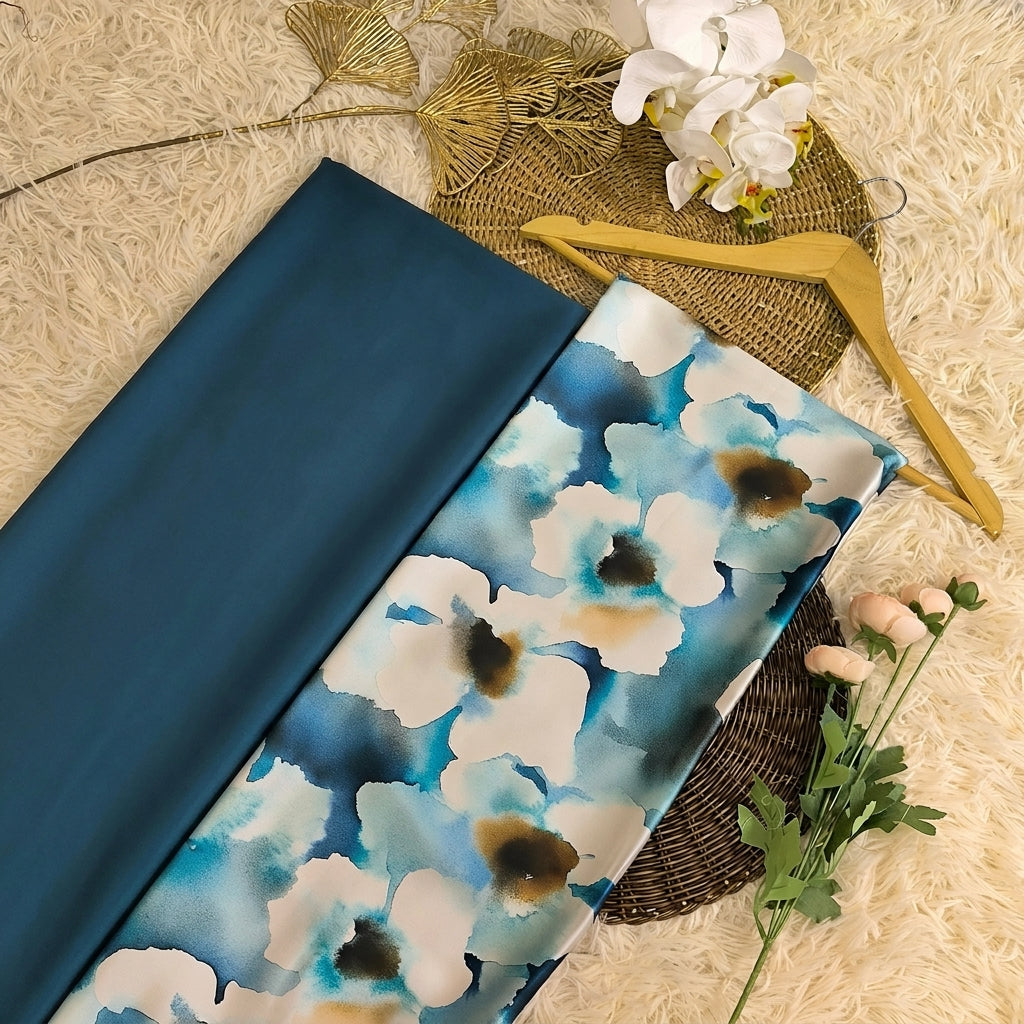 KAMDAR – Matelda & Zander Acetate Kain Pasang Mix & Match 2M+2M | Lukisan Bunga Tepi Kain