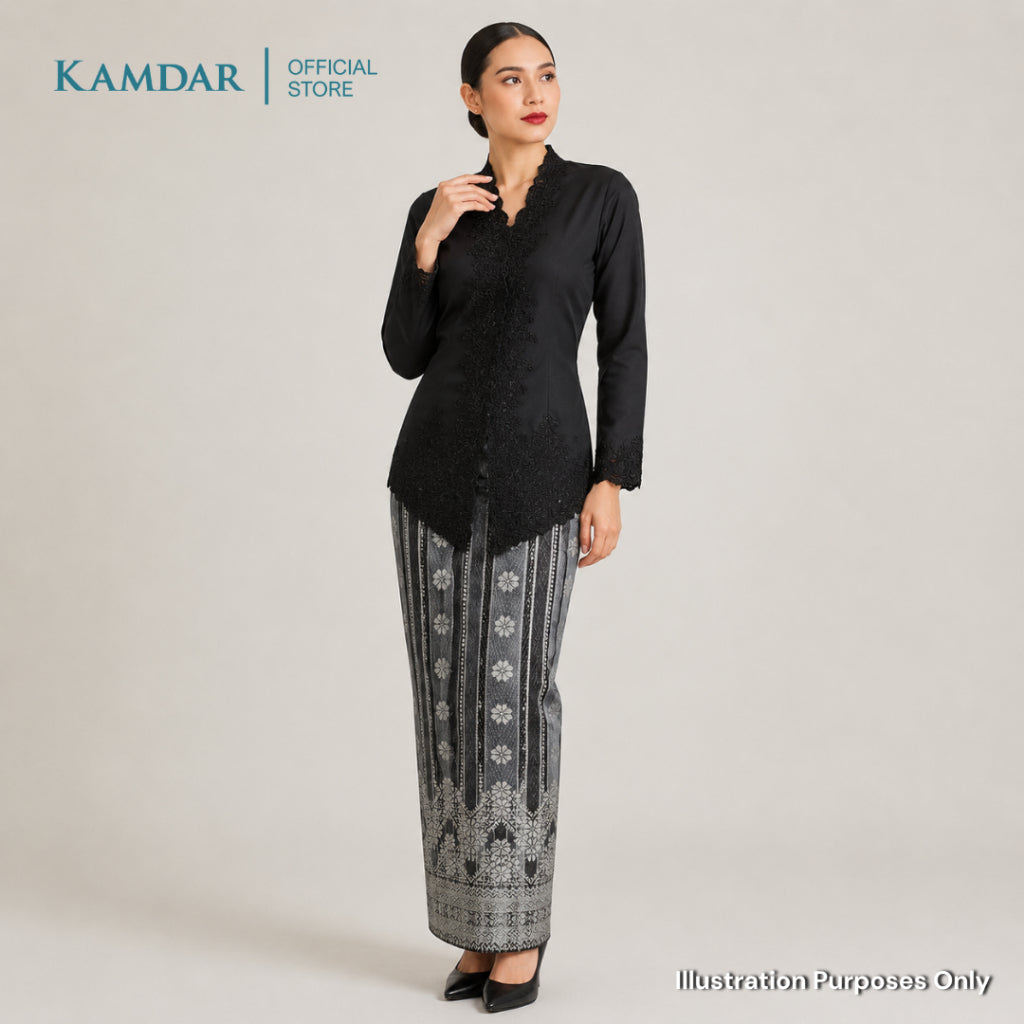 KAMDAR – Isabelle Songket Skirt Wanita | Corak Jalur & Bunga Benang Perak | Raya | Pelbagai Warna | S-2XL