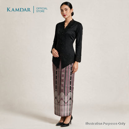 KAMDAR – Isabelle Songket Skirt Wanita | Corak Jalur & Bunga Benang Perak | Raya | Pelbagai Warna | S-2XL