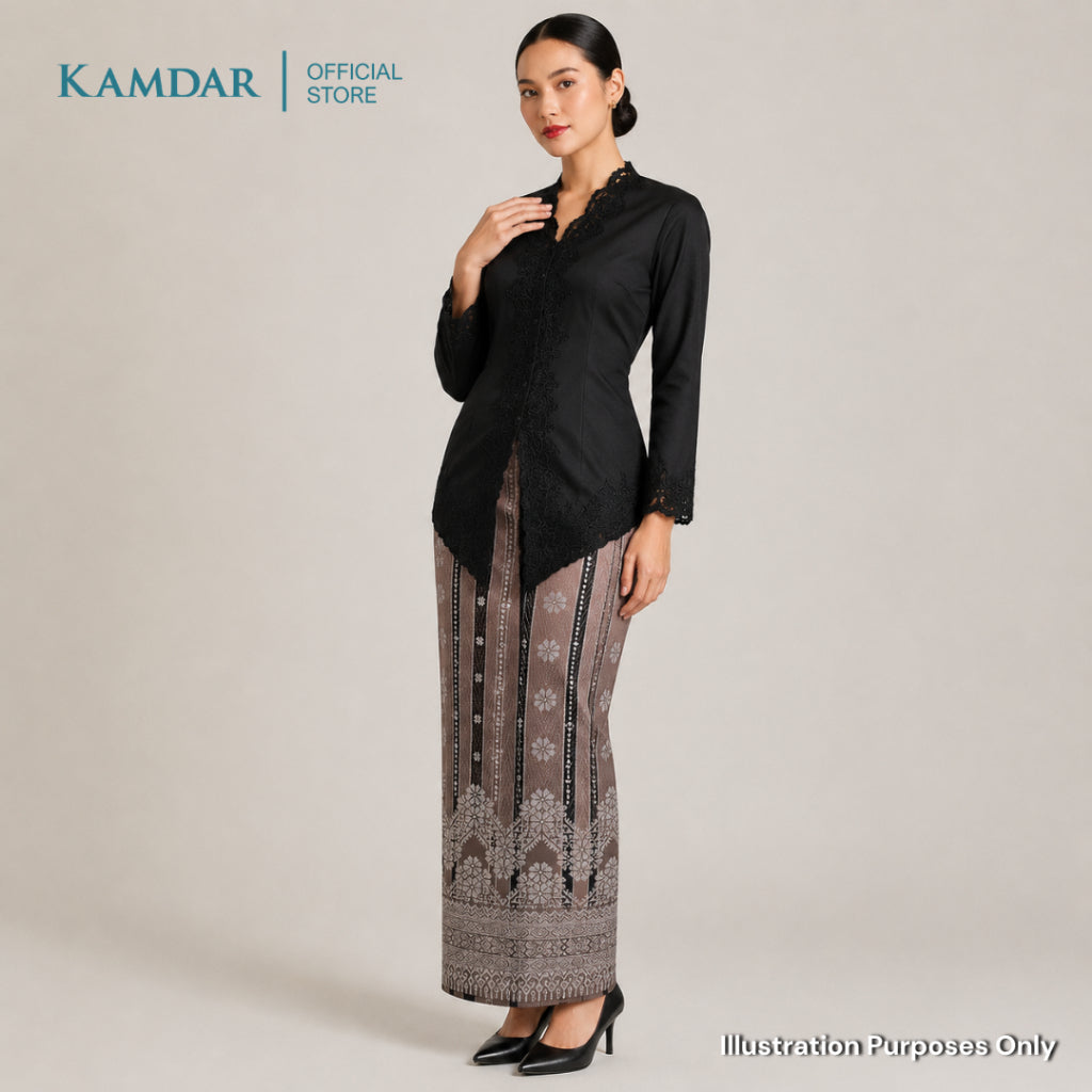 KAMDAR – Isabelle Songket Skirt Wanita | Corak Jalur & Bunga Benang Perak | Raya | Pelbagai Warna | S-2XL