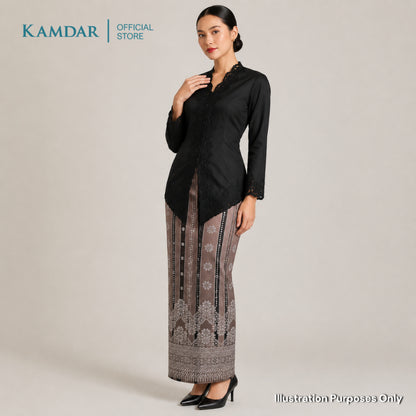 KAMDAR – Isabelle Songket Skirt Wanita | Corak Jalur & Bunga Benang Perak | Raya | Pelbagai Warna | S-2XL