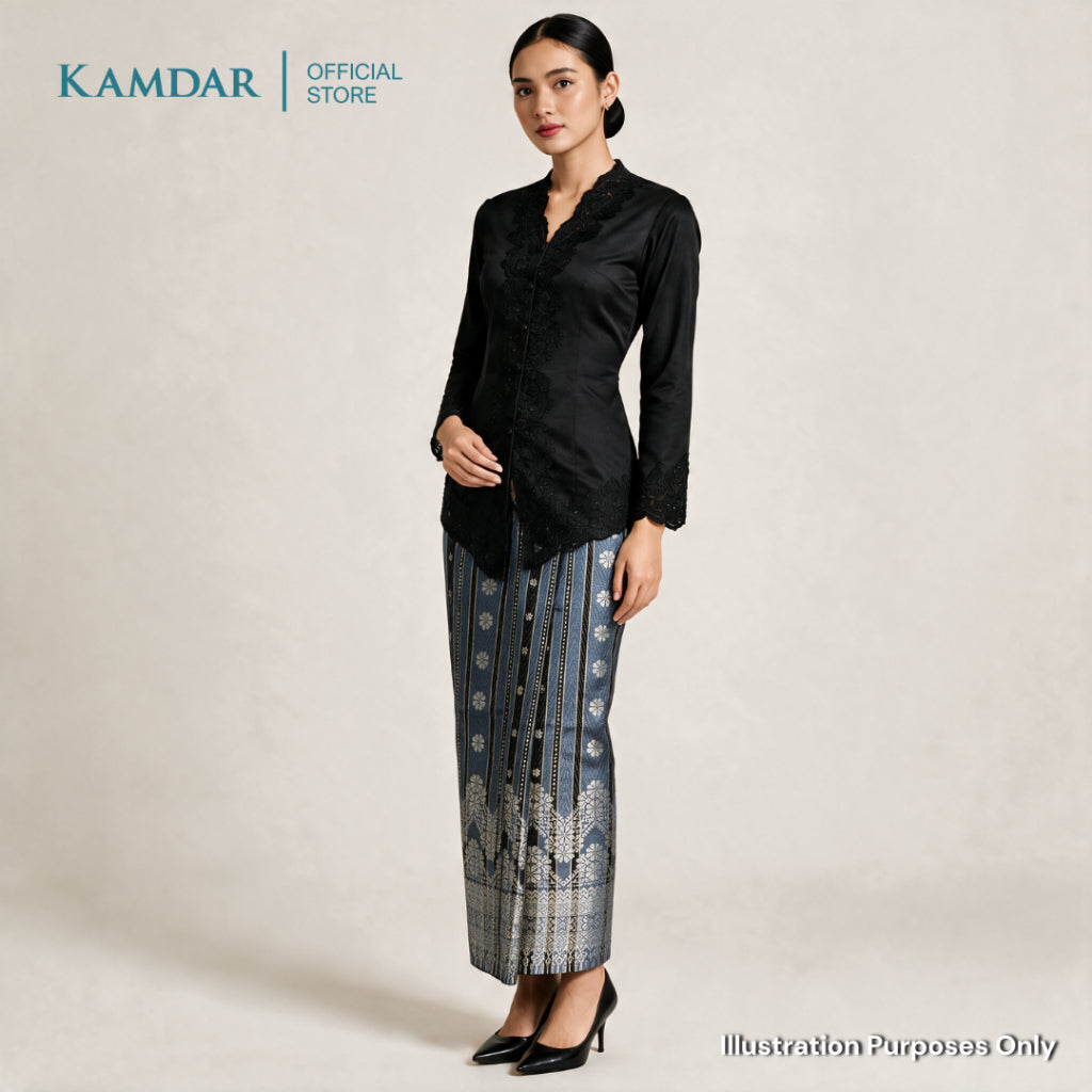 KAMDAR – Isabelle Songket Skirt Wanita | Corak Jalur & Bunga Benang Perak | Raya | Pelbagai Warna | S-2XL