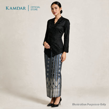KAMDAR – Isabelle Songket Skirt Wanita | Corak Jalur & Bunga Benang Perak | Raya | Pelbagai Warna | S-2XL