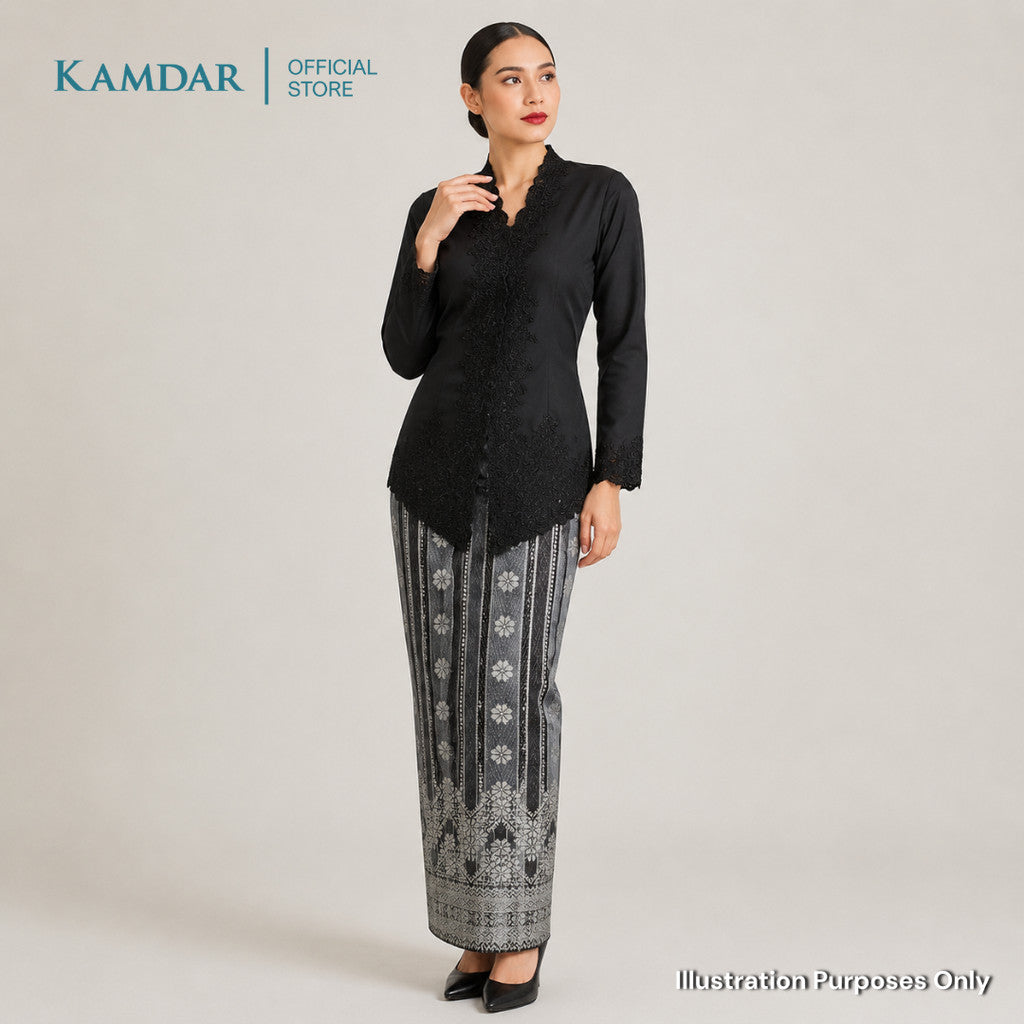 KAMDAR – Isabelle Songket Skirt Wanita | Corak Jalur & Bunga Benang Perak | Raya | Pelbagai Warna | S-2XL
