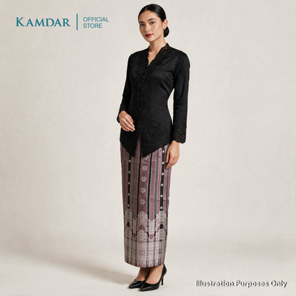 KAMDAR – Isabelle Songket Skirt Wanita | Corak Jalur & Bunga Benang Perak | Raya | Pelbagai Warna | S-2XL