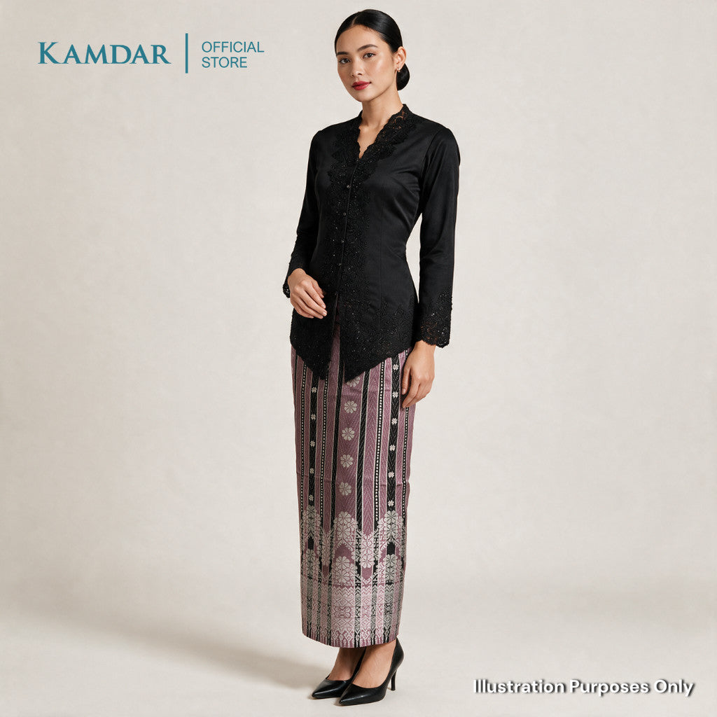 KAMDAR – Isabelle Songket Skirt Wanita | Corak Jalur & Bunga Benang Perak | Raya | Pelbagai Warna | S-2XL