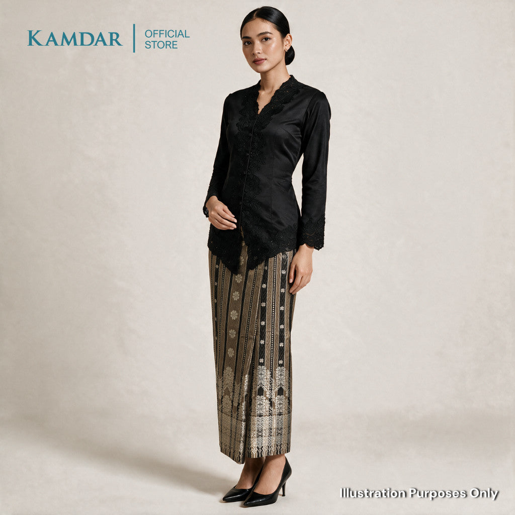 KAMDAR – Isabelle Songket Skirt Wanita | Corak Jalur & Bunga Benang Perak | Raya | Pelbagai Warna | S-2XL