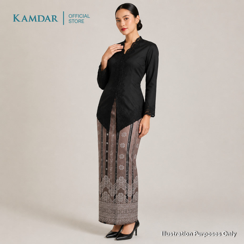 KAMDAR – Isabelle Songket Skirt Wanita | Corak Jalur & Bunga Benang Perak | Raya | Pelbagai Warna | S-2XL
