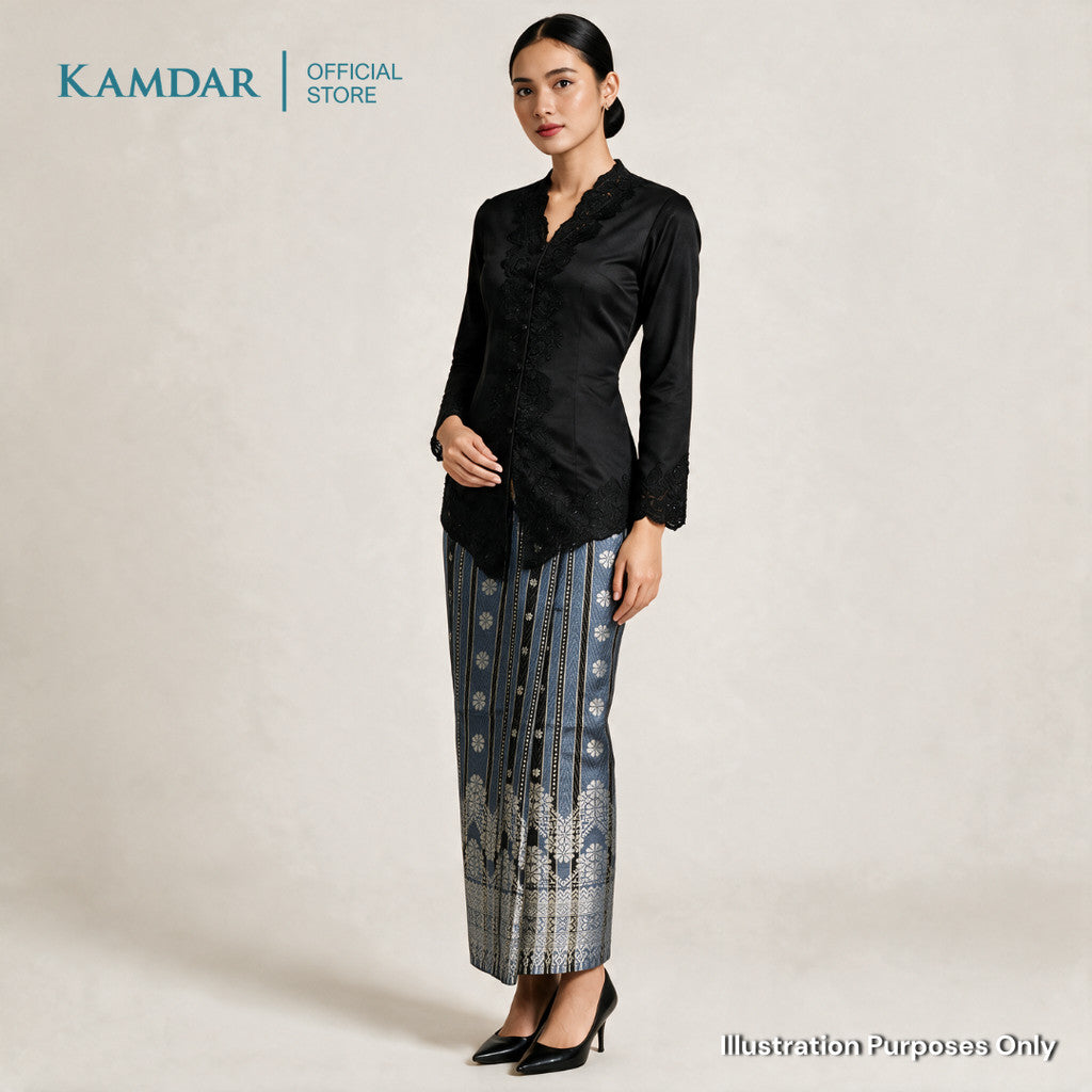 KAMDAR – Isabelle Songket Skirt Wanita | Corak Jalur & Bunga Benang Perak | Raya | Pelbagai Warna | S-2XL