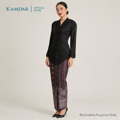 KAMDAR – Isabelle Songket Skirt Wanita | Corak Jalur & Bunga Benang Perak | Raya | Pelbagai Warna | S-2XL