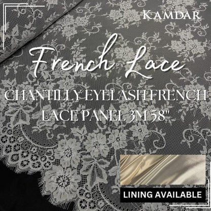 Chantilly Eyelash Lace Panel with Satin Lining – 3m, 58" Wide