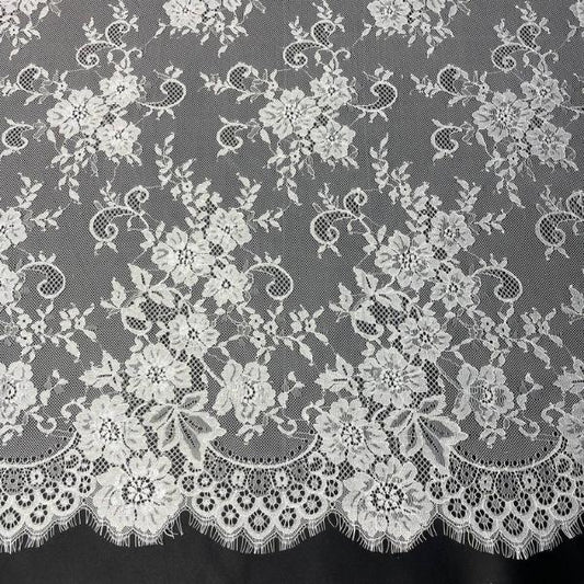 KAMDAR Open Meter Chantilly Eyelash French Lace Panel 3M 58" with Lining Satin
