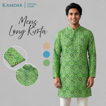 KAMDAR – Baju Kurta Panjang Lelaki Corak Berlian Geometrik | Baju Deepavali Eksklusif
