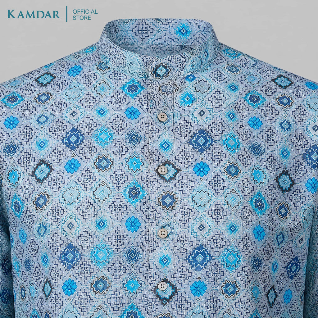 KAMDAR – Baju Kurta Panjang Lelaki Corak Berlian Geometrik | Baju Deepavali Eksklusif