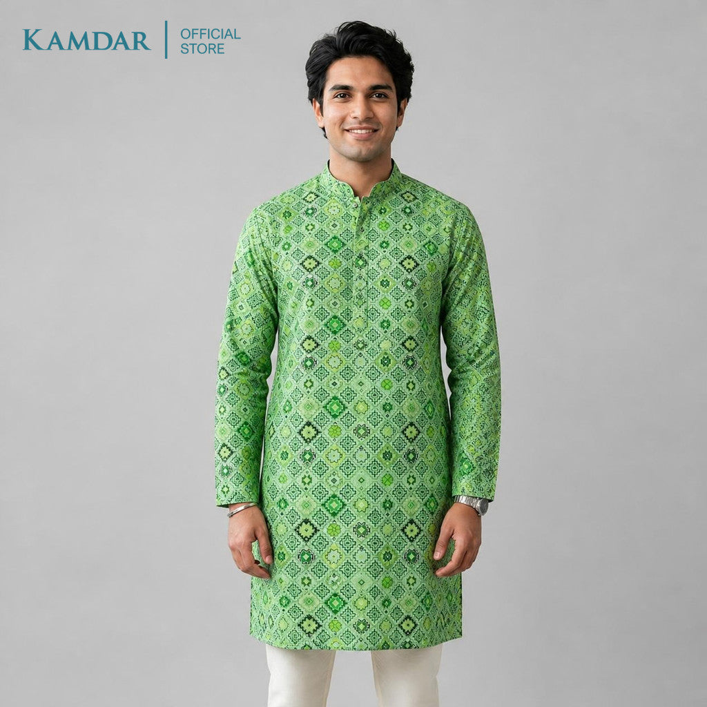 KAMDAR – Baju Kurta Panjang Lelaki Corak Berlian Geometrik | Baju Deepavali Eksklusif