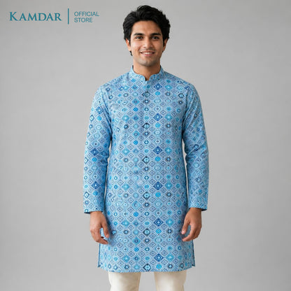 KAMDAR – Baju Kurta Panjang Lelaki Corak Berlian Geometrik | Baju Deepavali Eksklusif