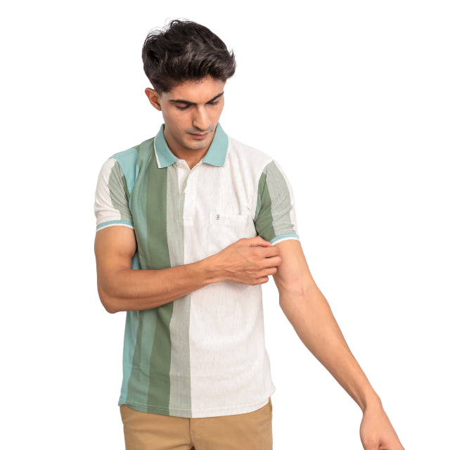 KAMDAR Stripe Collar T-Shirt Breathable Fashion Casual Short Sleeve