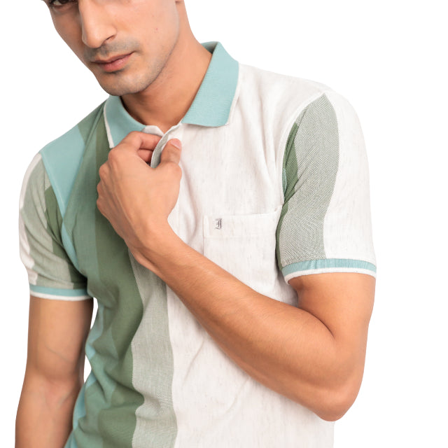 KAMDAR Stripe Collar T-Shirt Breathable Fashion Casual Short Sleeve