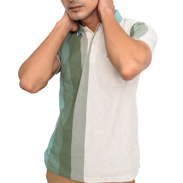 KAMDAR Stripe Collar T-Shirt Breathable Fashion Casual Short Sleeve
