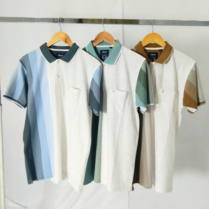 KAMDAR Stripe Collar T-Shirt Breathable Fashion Casual Short Sleeve
