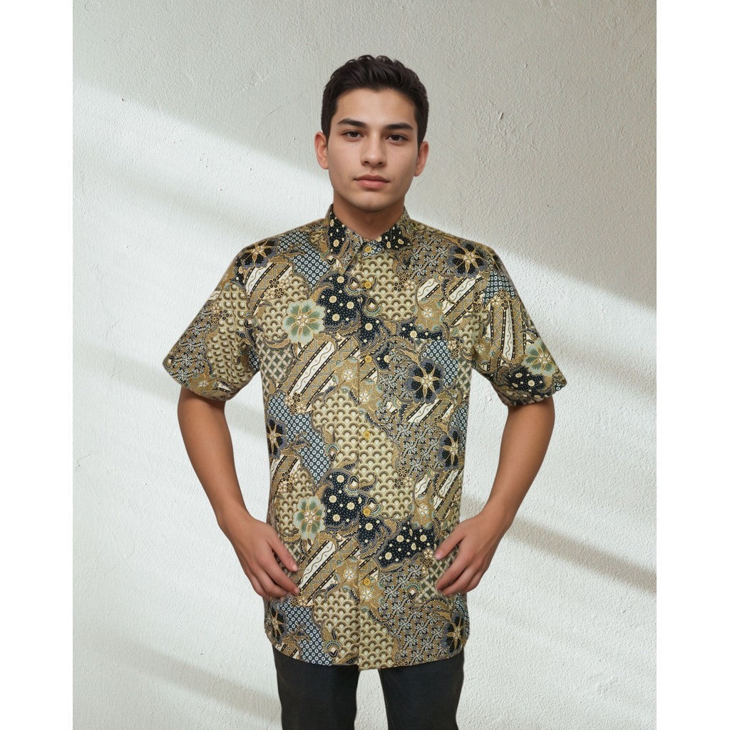 KAMDAR Baju Batik Cotton Sewi Nusantara Short Sleeve