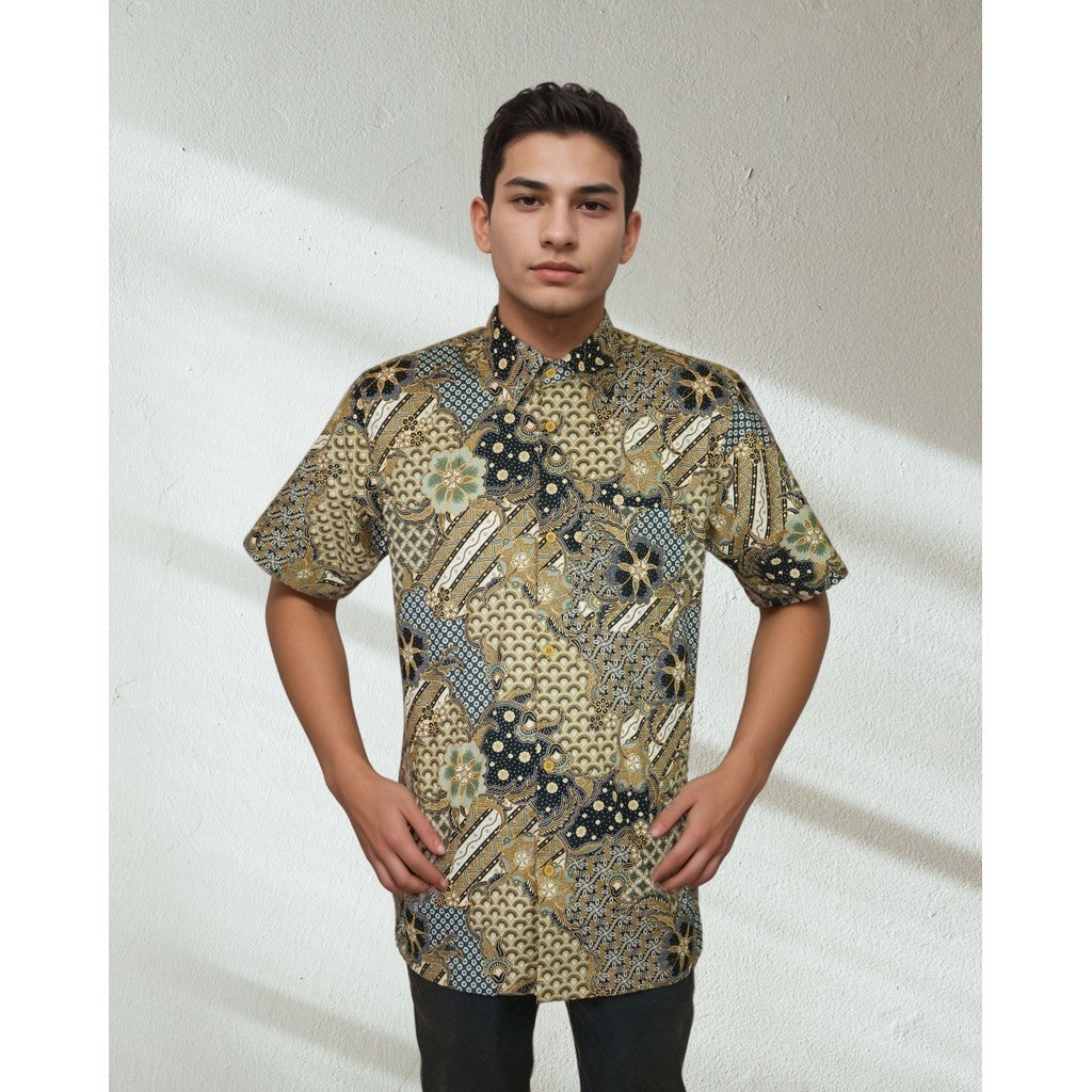 KAMDAR Baju Batik Cotton Sewi Nusantara Short Sleeve
