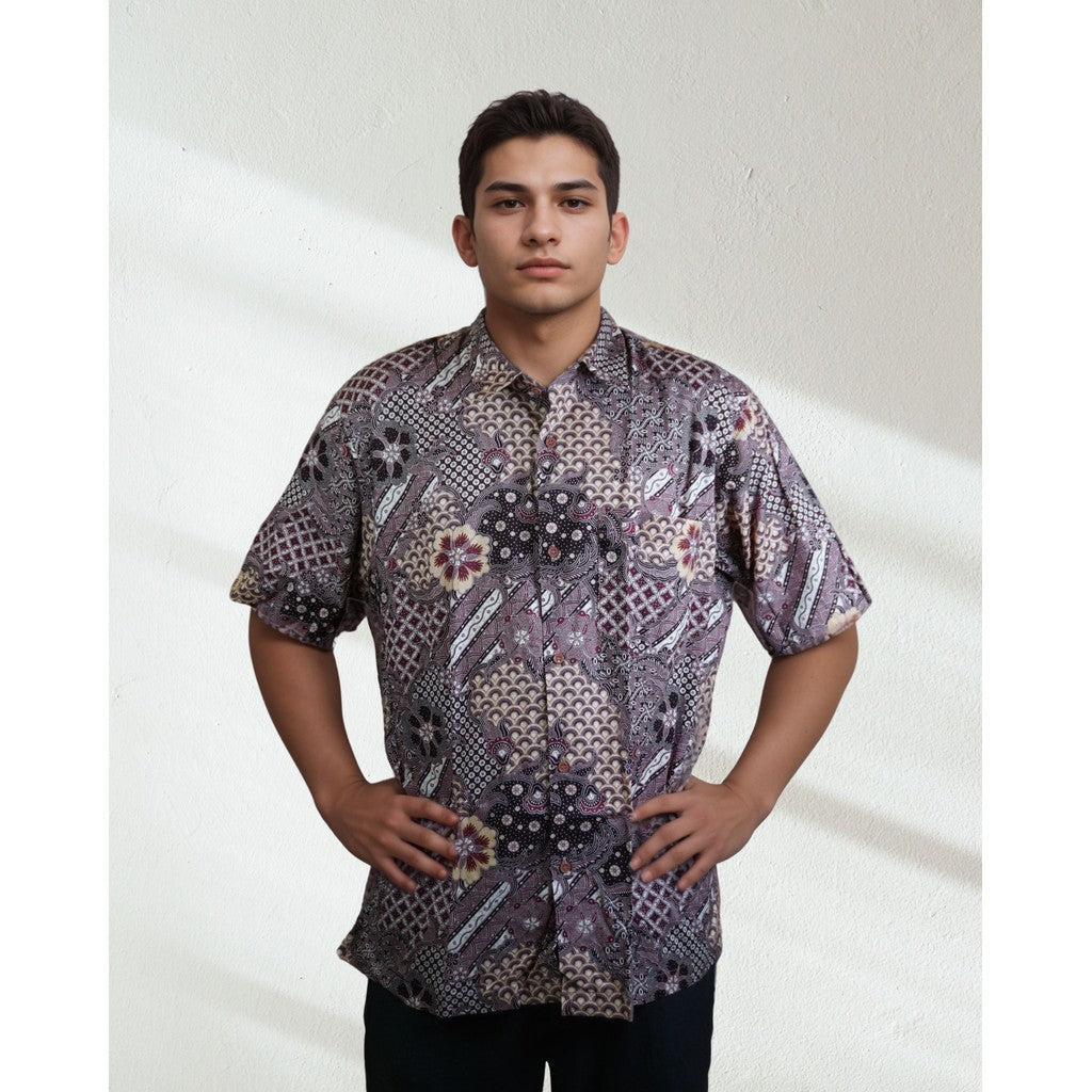 KAMDAR Baju Batik Cotton Sewi Nusantara Short Sleeve